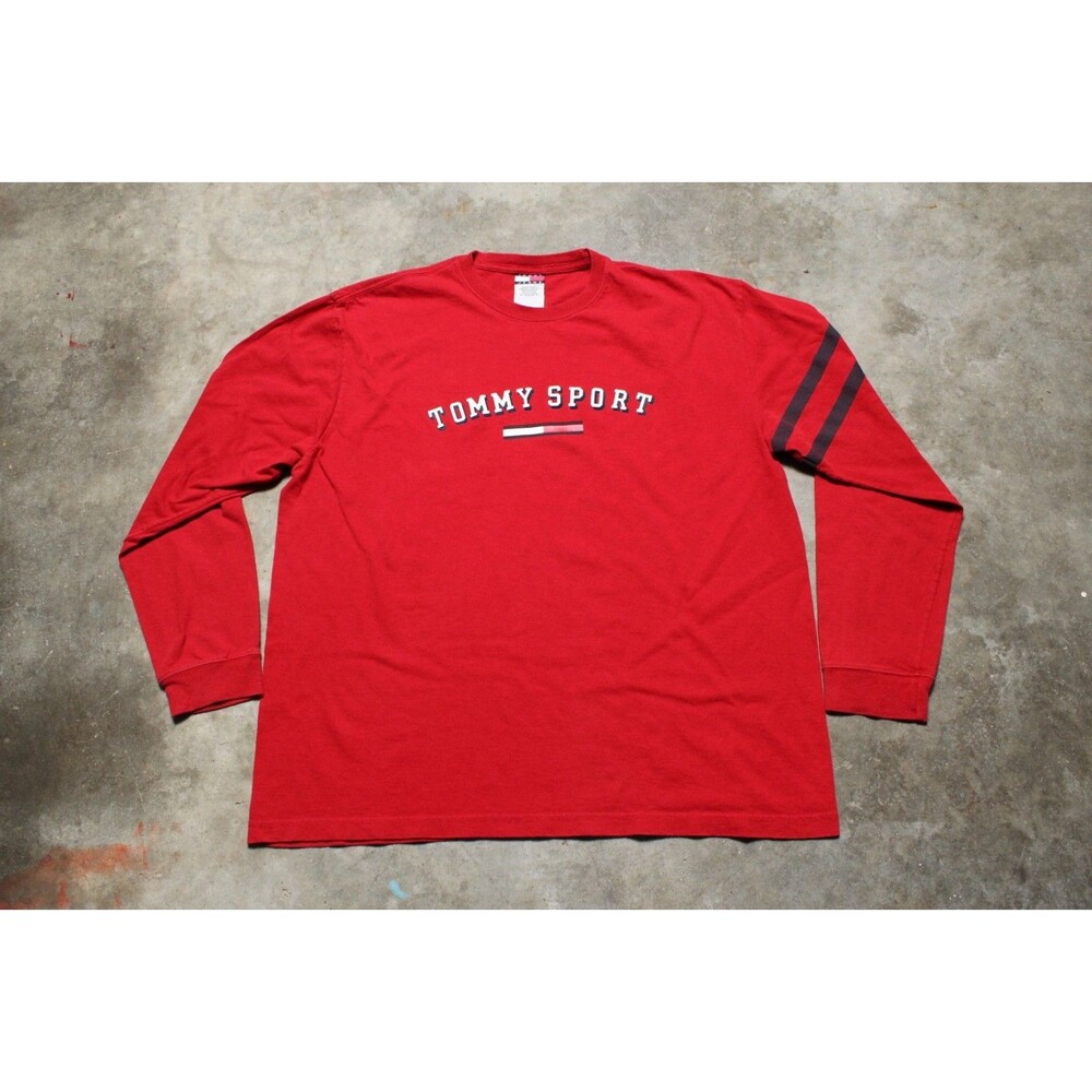 Vintage 90s Tommy Jeans Sport Hilfiger Long Sleeve Red T-Shirt - XL